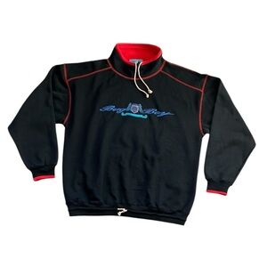 VTG Bugle Boy Dimension Mock Turtleneck Pullover Black/Red Embroidered Large